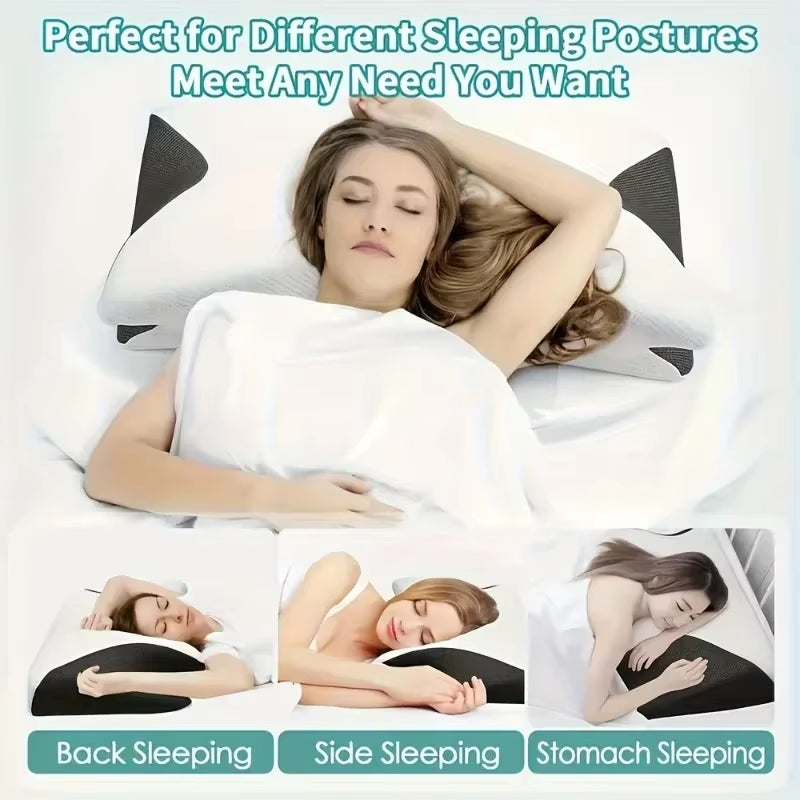 2025 Ergonomic Neck Horn Pillow for Side,Shoulder Relaxation, Soft yet Firm Support,Back and Stomach Sleepers - Contoured Design
