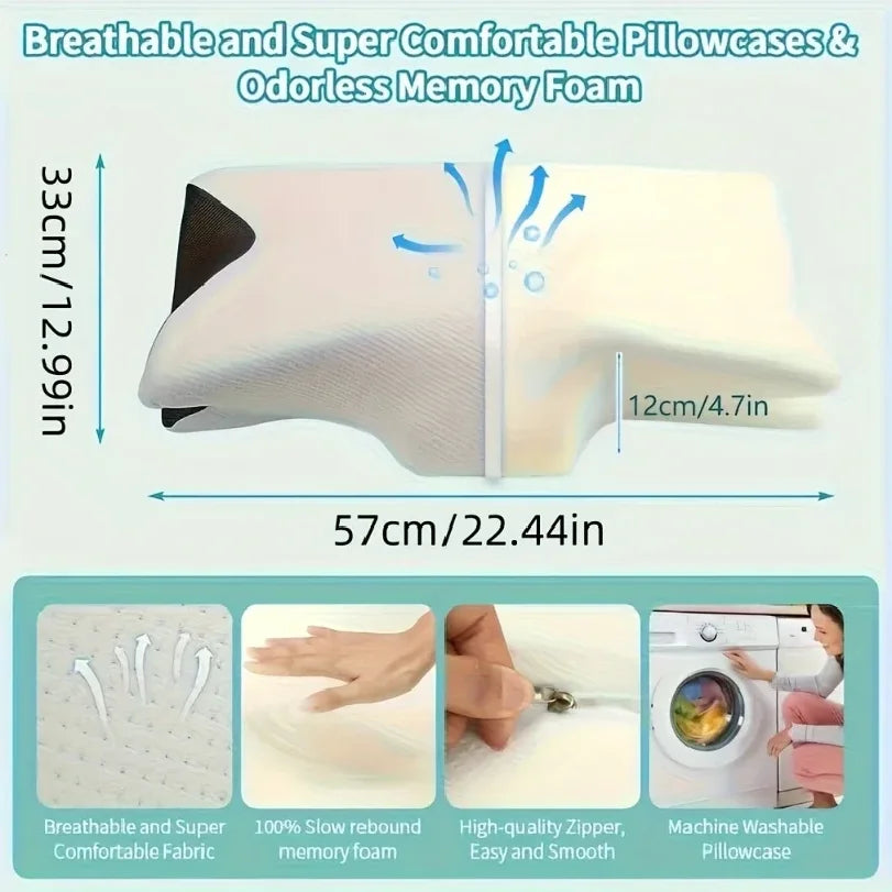Ergonomic Neck Horn Pillow for Side, Back, and Stomach Sleepers - Contoured Design, Shoulder Relaxation, Soft yet Firm Support