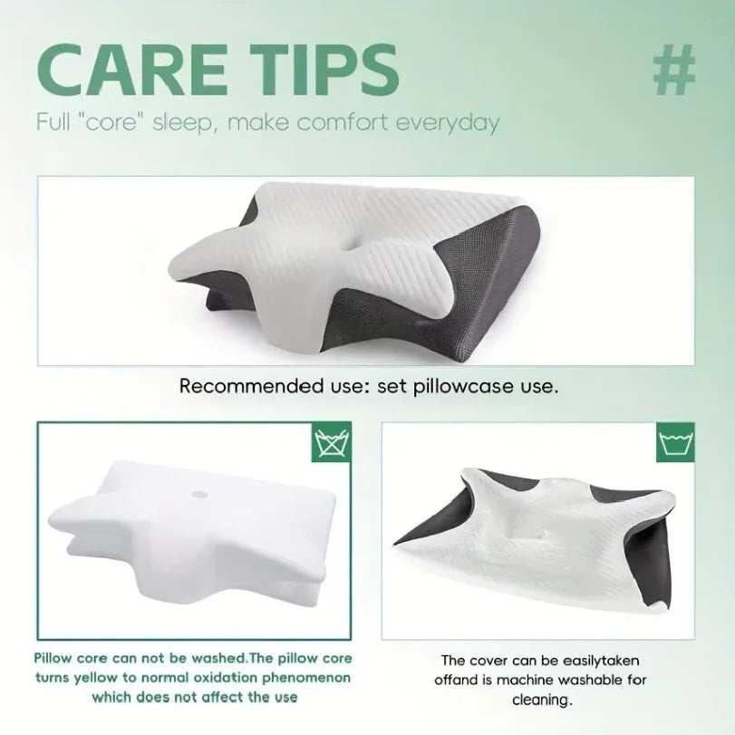 Ergonomic Neck Horn Pillow for Side, Back, and Stomach Sleepers - Contoured Design, Shoulder Relaxation, Soft yet Firm Support