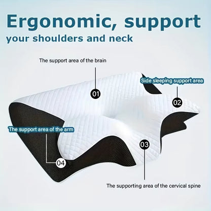 2025 Ergonomic Neck Horn Pillow for Side,Shoulder Relaxation, Soft yet Firm Support,Back and Stomach Sleepers - Contoured Design