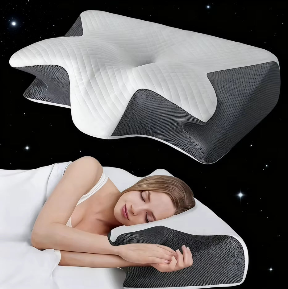 2025 Ergonomic Neck Horn Pillow for Side,Shoulder Relaxation, Soft yet Firm Support,Back and Stomach Sleepers - Contoured Design